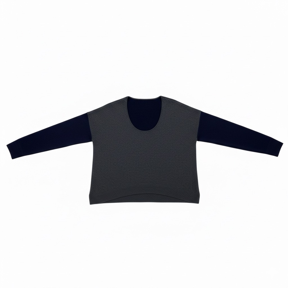 Madewell Heather Gray & Navy Colorblock Scoop Neck Wool Blend Sweater XL